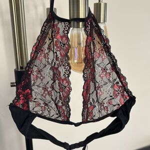 Forplay Black and Red Lace Plunge Bralette